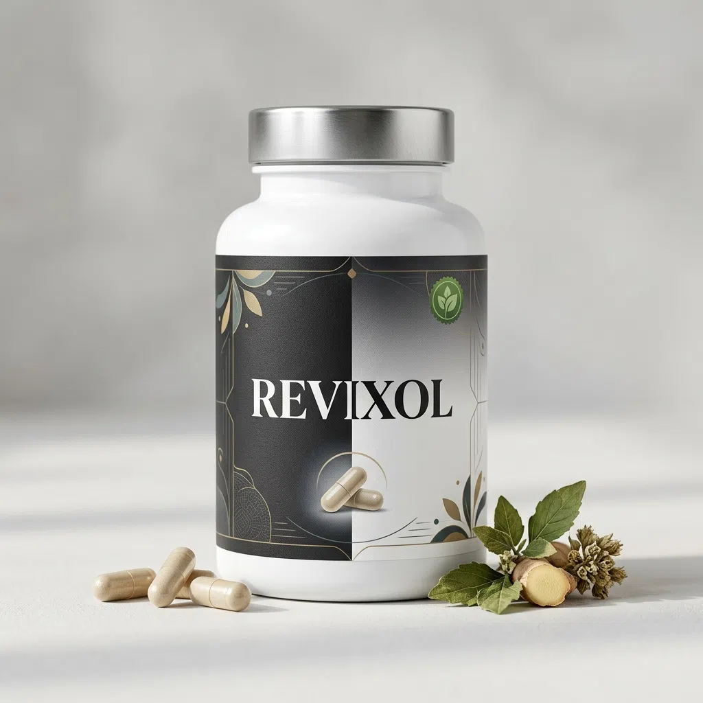 Revixol kosttillskott - brun burk med orange-vit etikett, 30 kapslar